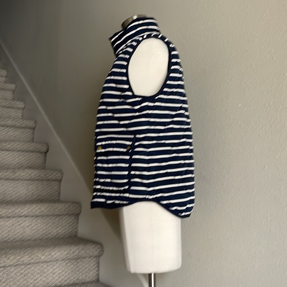 J. Crew Navy & White Striped, Mixed Blend Down Feather Puffer Vest - Picture 3 of 15
